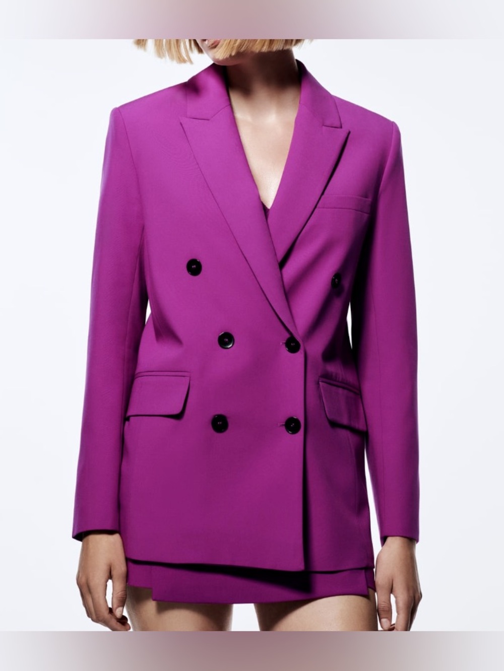 Zara Double Breasted Viva Magenta Oversized Blazer S